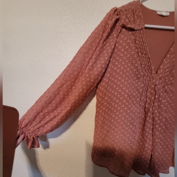 Anthropologie By The River Long Sleeve Ruffled Blouse with Peplum Sleeves - Picture 4 of 11